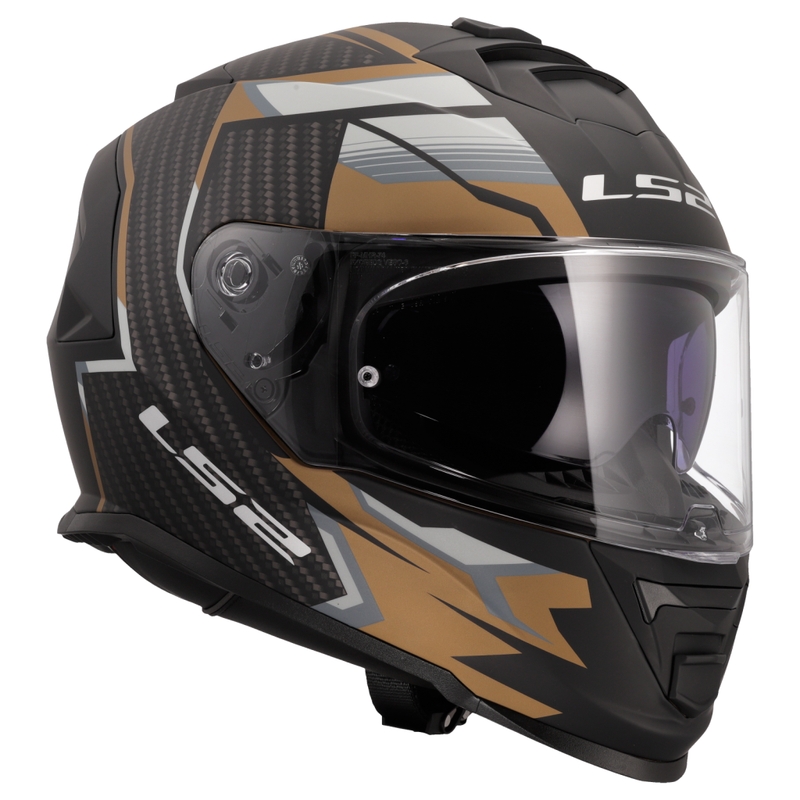 LS2 FF800 Storm II Tracker juodas ir auksinis integralus motociklininko šalmas