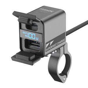 "Interphone" USB-C, USB-A įkroviklis su motociklo akumuliatoriaus įkrovimo funkcija, juodas
