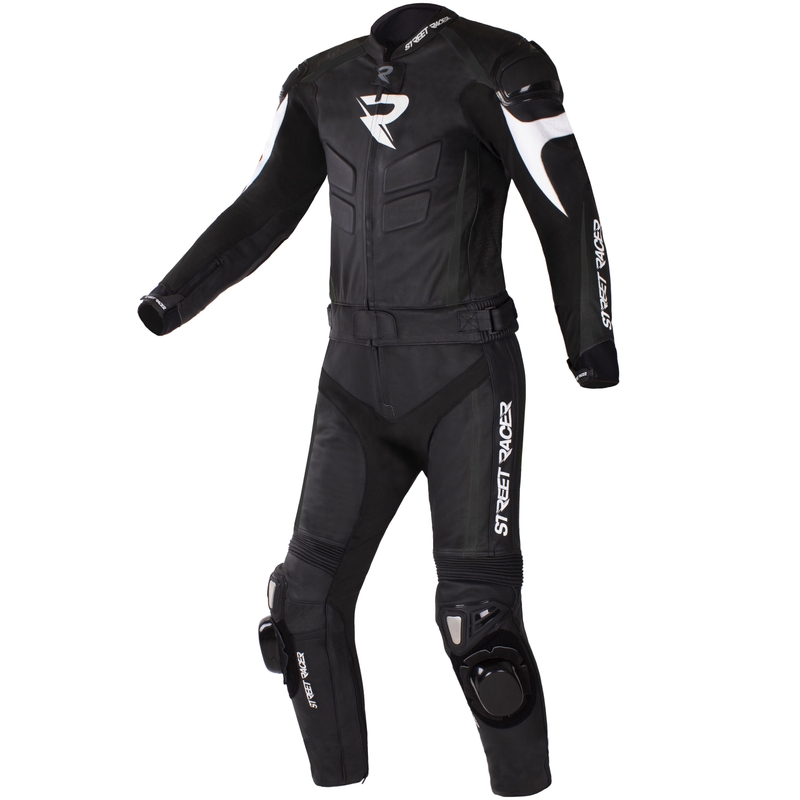 "Street Racer Fast Track 2.1" juodai baltas odinis motociklininko kombinezonas