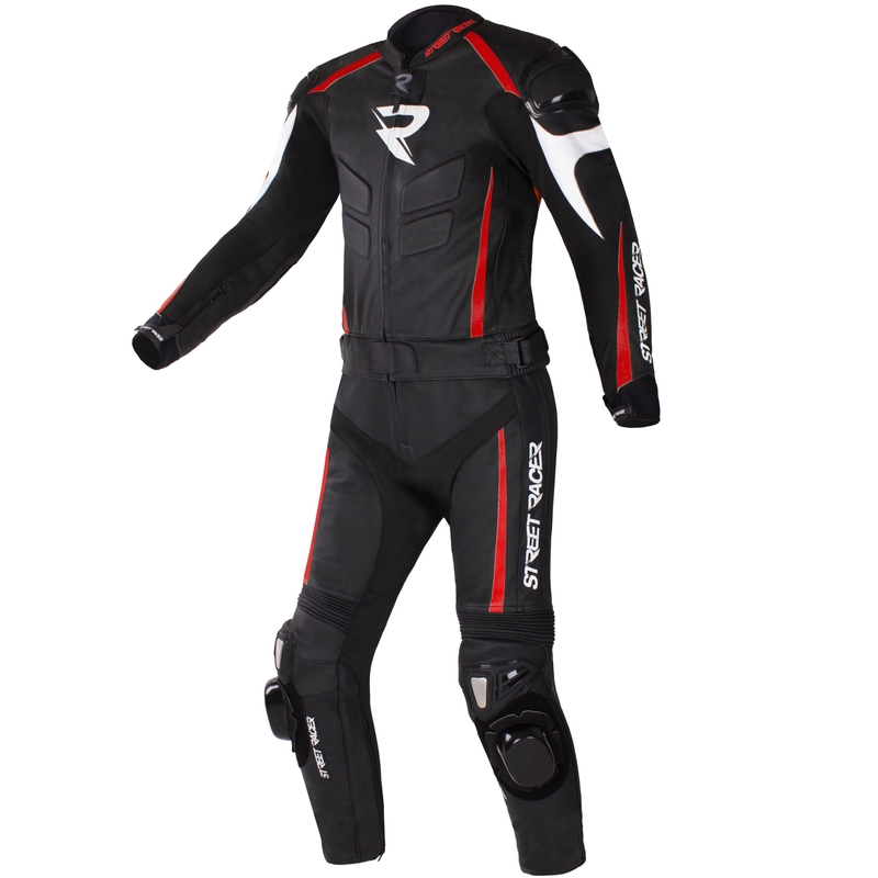"Street Racer Fast Track 2.1" juodai raudonas odinis motociklininko kombinezonas