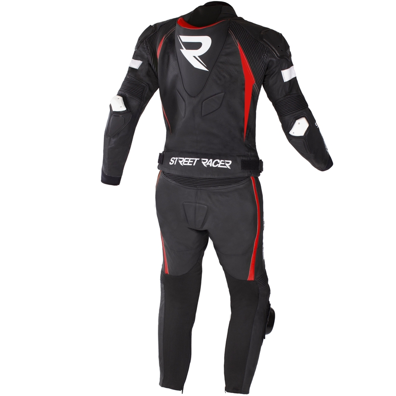 "Street Racer Fast Track 2.1" juodai raudonas odinis motociklininko kombinezonas