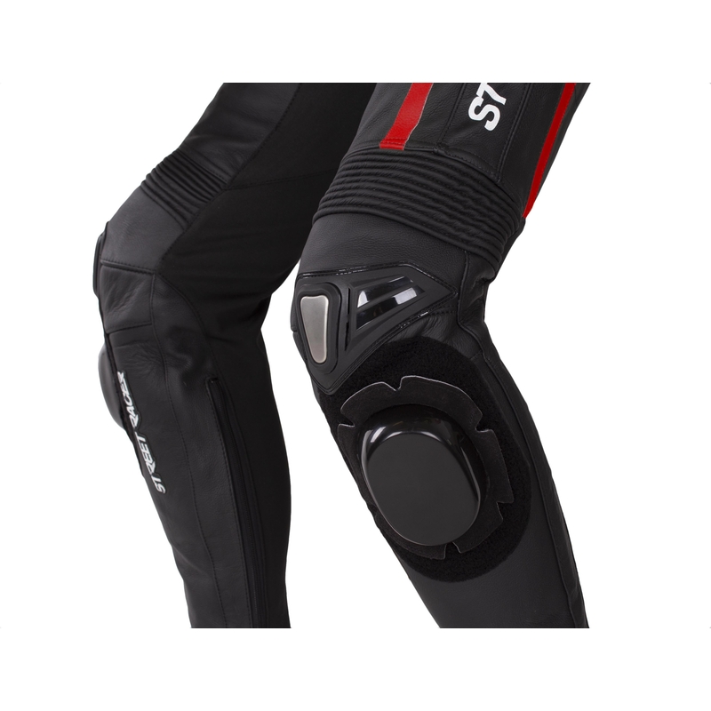 "Street Racer Fast Track 2.1" juodai raudonas odinis motociklininko kombinezonas