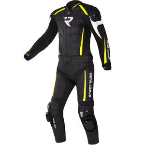"Street Racer Fast Track 2.1" juoda-geltona-balta odinis motociklininko kombinezonas