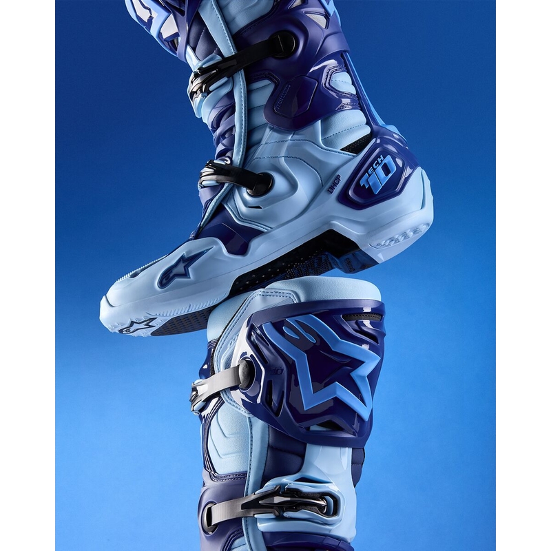 Riboto leidimo "Alpinestars Tech 10 Steelers" mėlyni ir šviesiai mėlyni motociklininko batai