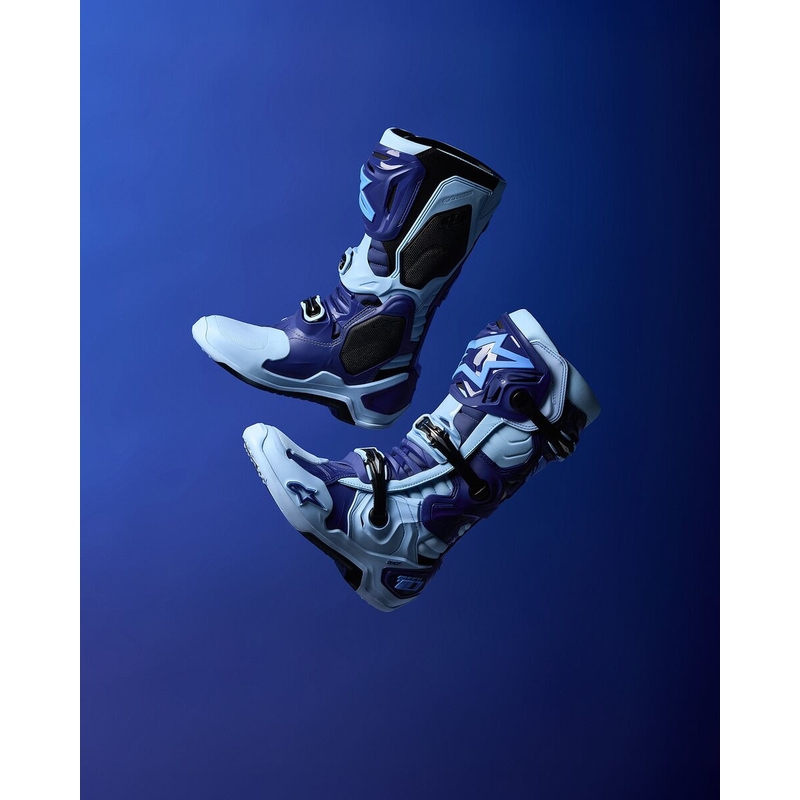 Riboto leidimo "Alpinestars Tech 10 Steelers" mėlyni ir šviesiai mėlyni motociklininko batai