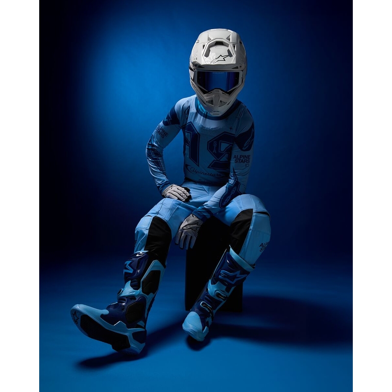 Riboto leidimo "Alpinestars Tech 10 Steelers" mėlyni ir šviesiai mėlyni motociklininko batai