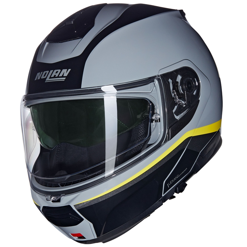Apverčiamas motociklininko šalmas Nolan N100-6 Incognito N-COM 346 pilka-juoda-geltona