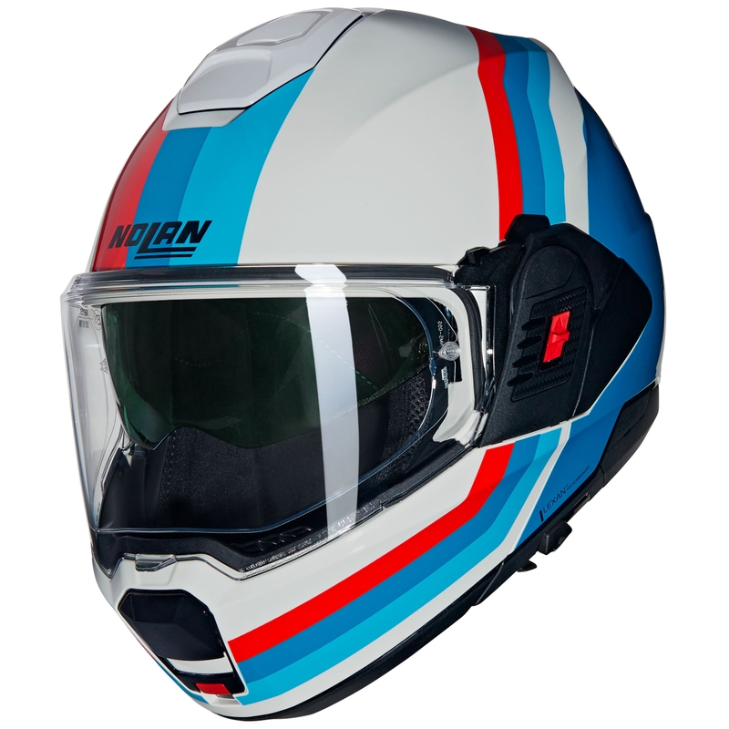 Nolan N120-1 Lineo N-COM 347 baltai-mėlynai-raudonas sulankstomas motociklininko šalmas