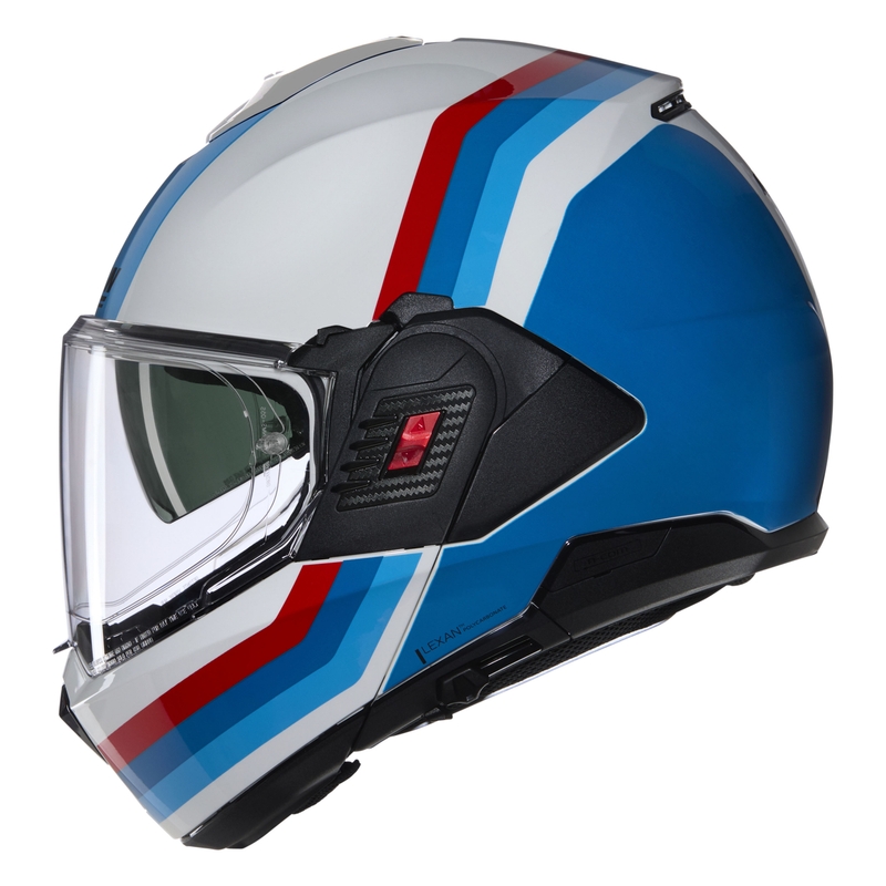 Nolan N120-1 Lineo N-COM 347 baltai-mėlynai-raudonas sulankstomas motociklininko šalmas
