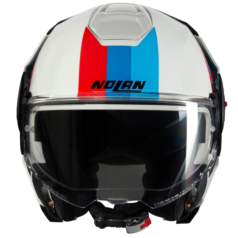 Nolan N120-1 Lineo N-COM 347 baltai-mėlynai-raudonas sulankstomas motociklininko šalmas
