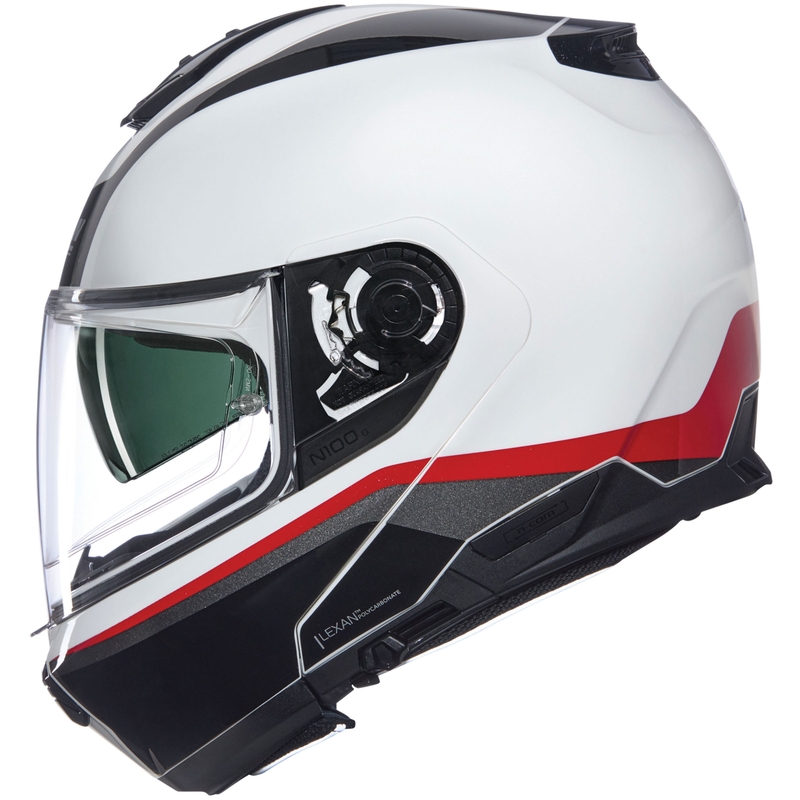 Apverčiamas motociklininko šalmas Nolan N100-6 Incognito N-COM 344 balta-juoda-raudona