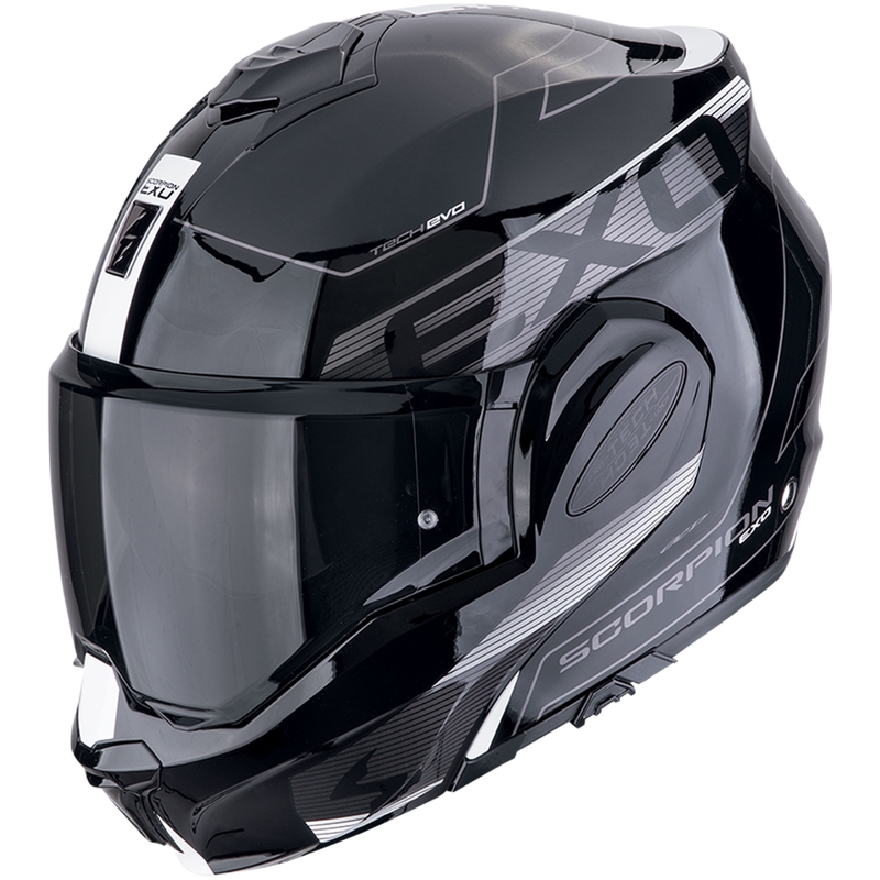 Sulankstomas motociklininko šalmas Scorpion EXO-TECH EVO TRAVELLER juodai baltas