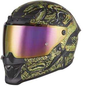 Integruotas motociklininko šalmas NOX Exlusiv Goliath Mythology matinis juodai auksinis