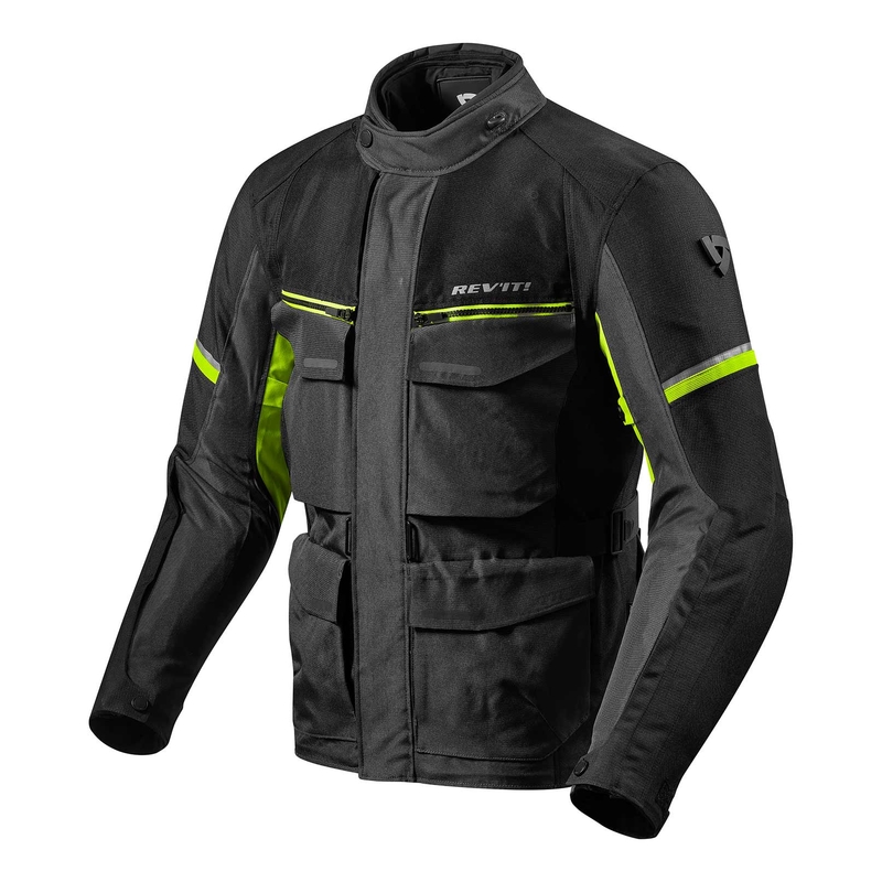 "Revit Outback 3" juodai-fluo geltonos spalvos motociklininko striukė išpardavimas