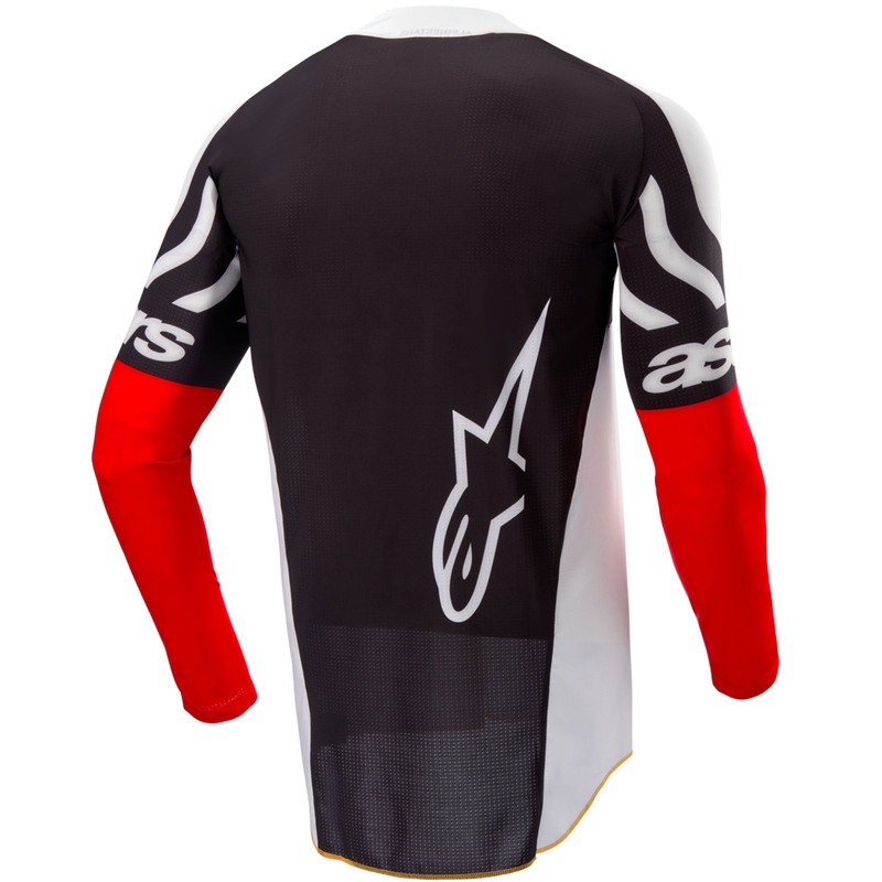 "Alpinestars Techstar" riboto leidimo "Deep black-white-fluo red-orange" motokroso marškinėliai