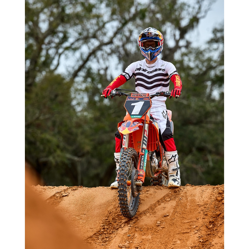 "Alpinestars Techstar" riboto leidimo "Deep black-white-fluo red-orange" motokroso marškinėliai