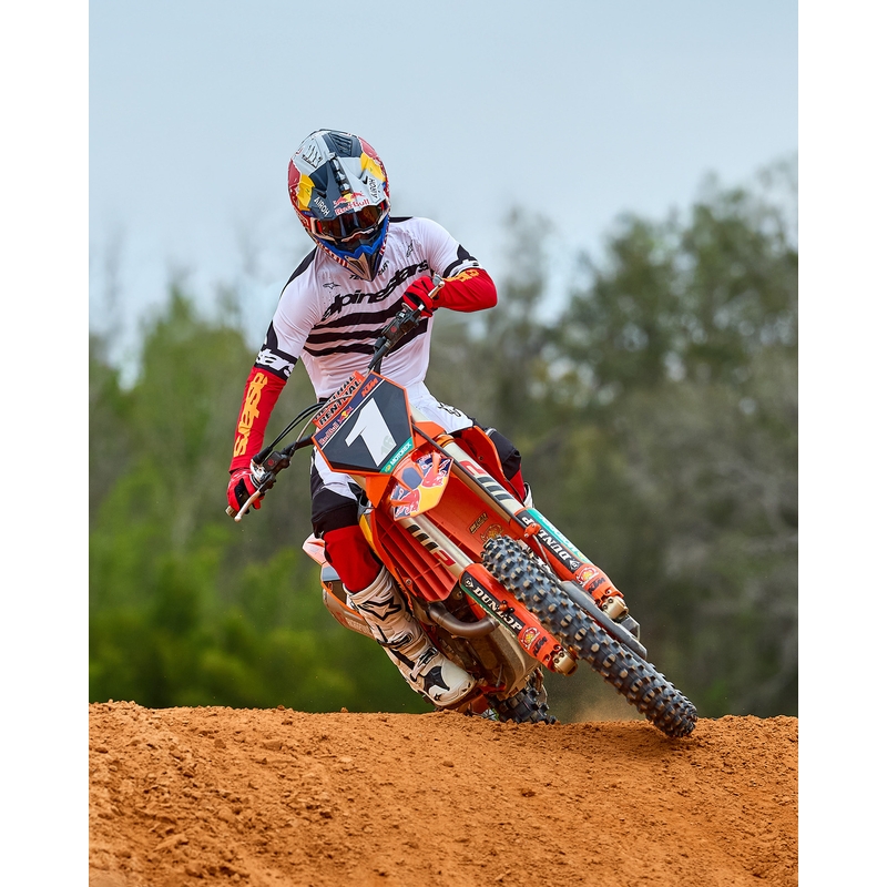 "Alpinestars Techstar" riboto leidimo "Deep black-white-fluo red-orange" motokroso marškinėliai