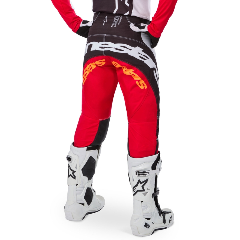 "Alpinestars Techstar" riboto leidimo "Deep black-white-fluo red-orange" motokroso kelnės