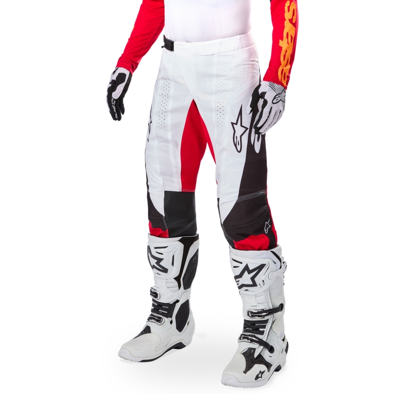 "Alpinestars Techstar" riboto leidimo "Deep black-white-fluo red-orange" motokroso kelnės