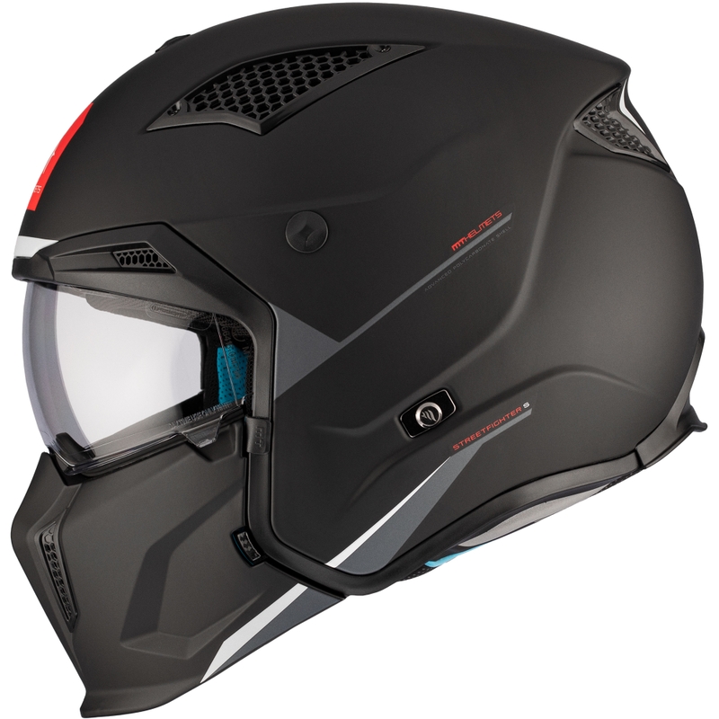 MT Streetfighter SV S Solid A1 atviro veido šalmas su kauke juodas matinis