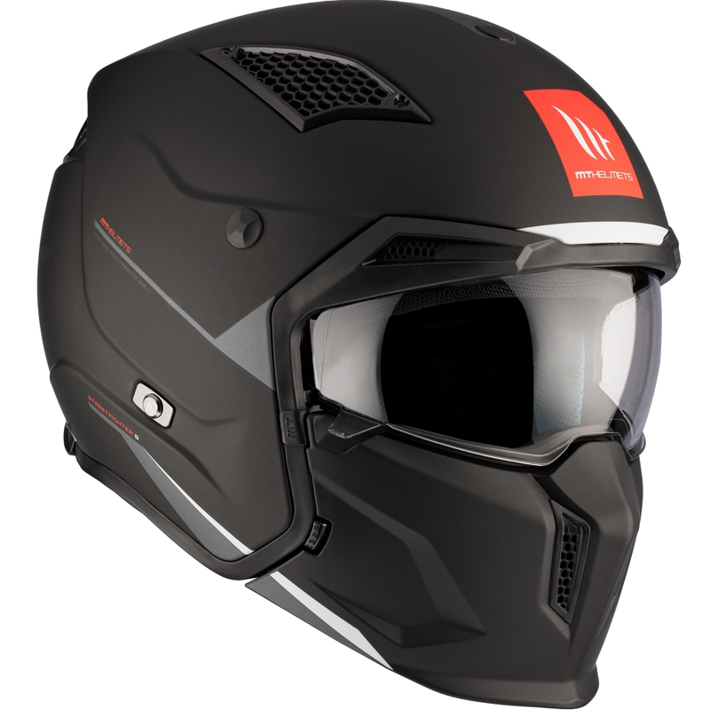 MT Streetfighter SV S Solid A1 atviro veido šalmas su kauke juodas matinis