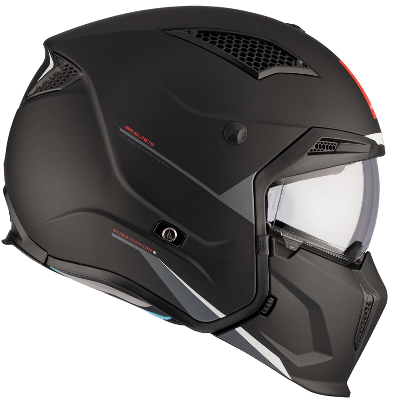 MT Streetfighter SV S Solid A1 atviro veido šalmas su kauke juodas matinis