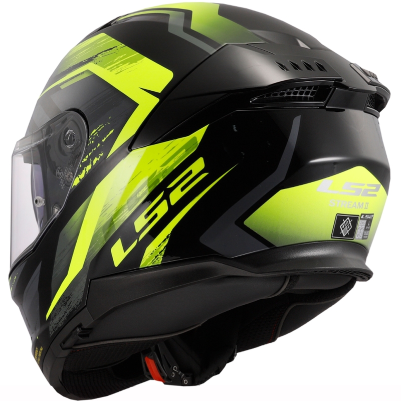 LS2 FF808 Stream II Fury juoda-fluo geltona integruotas motociklininko šalmas