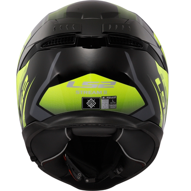 LS2 FF808 Stream II Fury juoda-fluo geltona integruotas motociklininko šalmas
