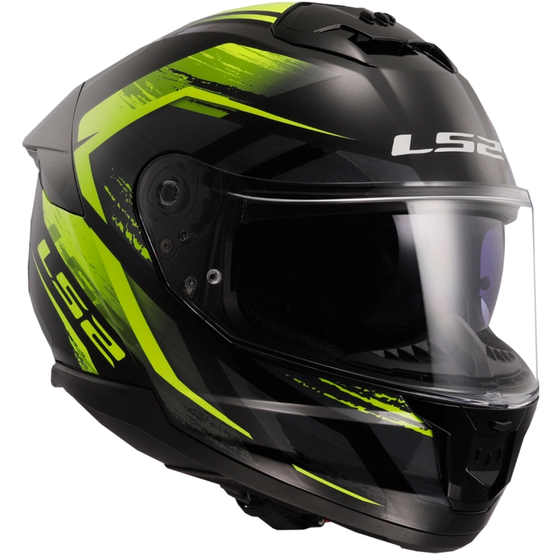 LS2 FF808 Stream II Fury juoda-fluo geltona integruotas motociklininko šalmas
