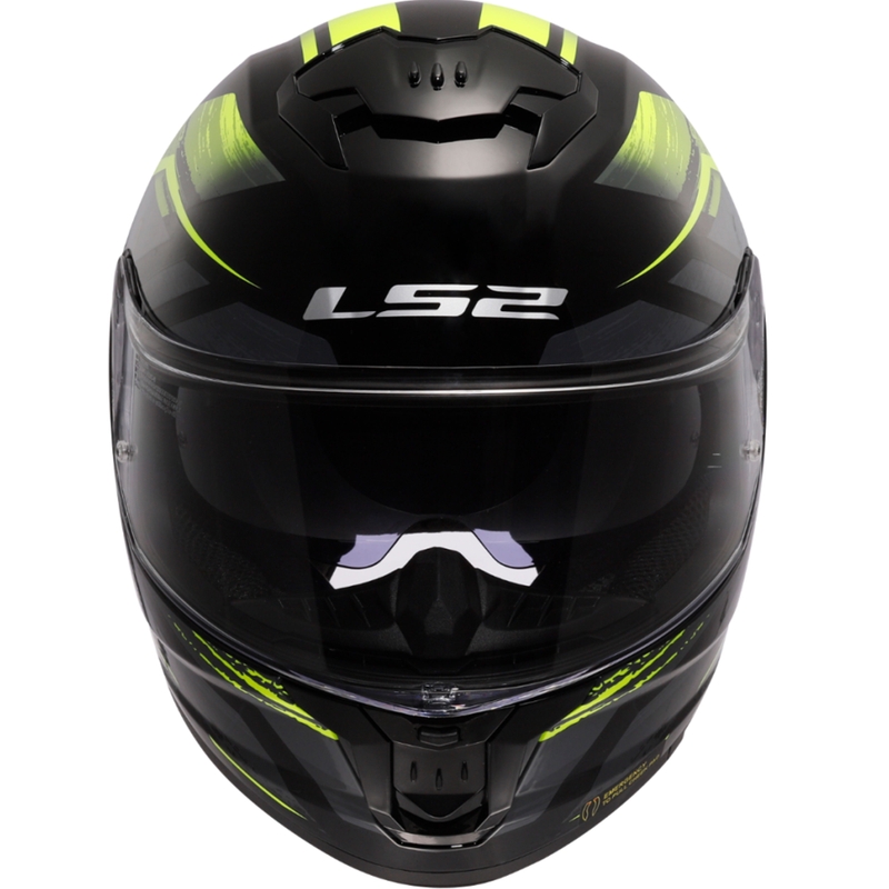 LS2 FF808 Stream II Fury juoda-fluo geltona integruotas motociklininko šalmas