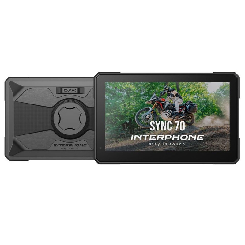 „Interphone SYNC70 ESSENTIAL“ su „Apple CarPlay“ ir „Android Auto“ ekranu motociklams