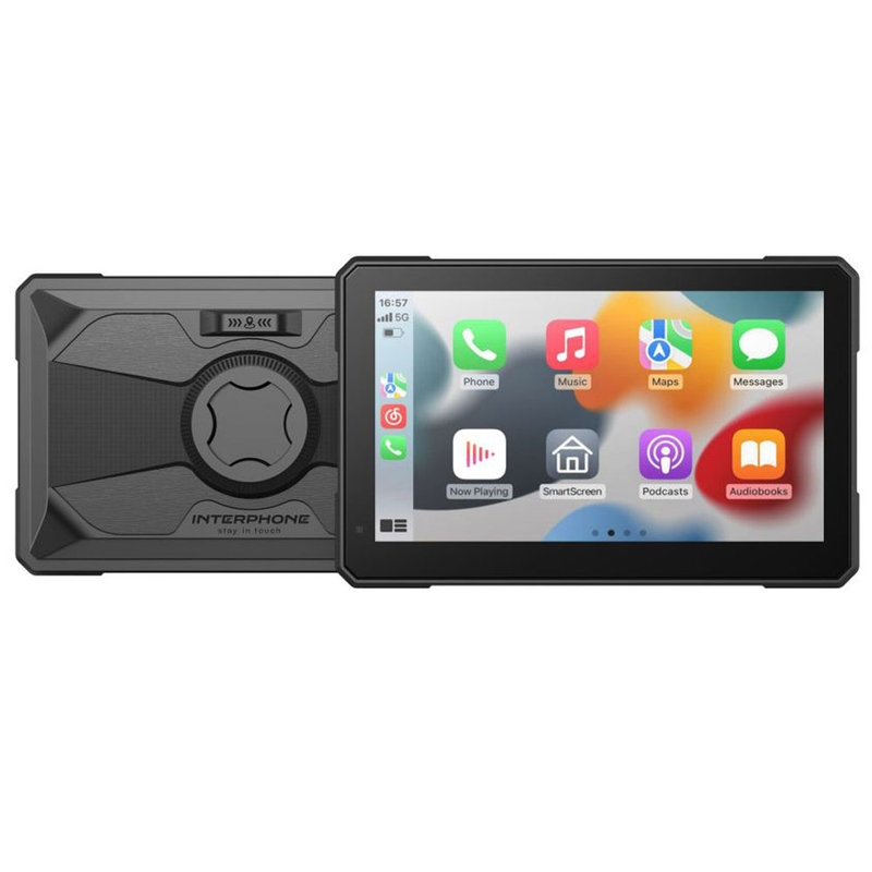 „Interphone SYNC70 ESSENTIAL“ su „Apple CarPlay“ ir „Android Auto“ ekranu motociklams