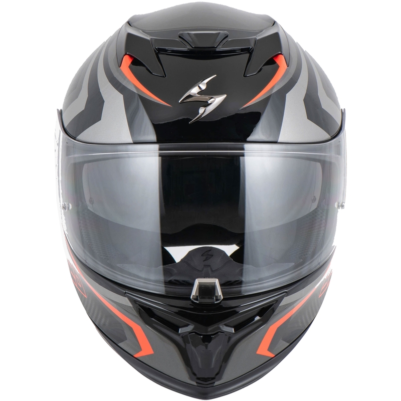 Integruotas motociklininko šalmas Scorpion EXO-520 EVO AIR TERRA juodas-sidabrinis-raudonas išpardavimas