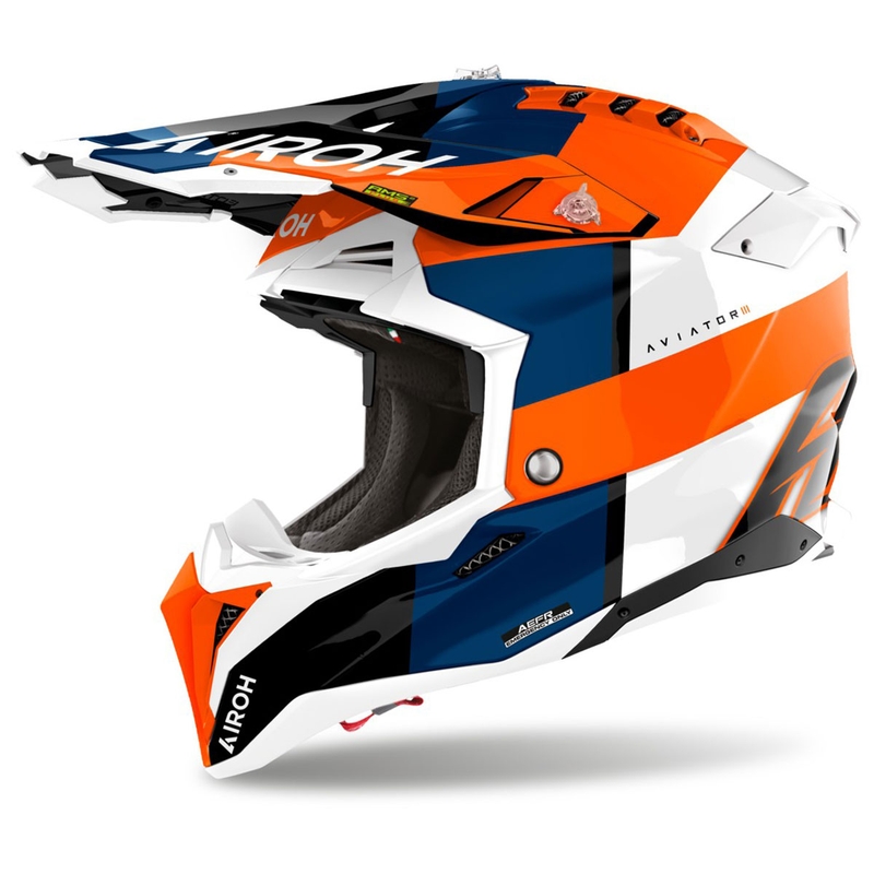 Motokroso šalmas "Airoh Aviator 3 Monarch" blizgus oranžinis