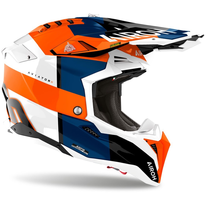 Motokroso šalmas "Airoh Aviator 3 Monarch" blizgus oranžinis