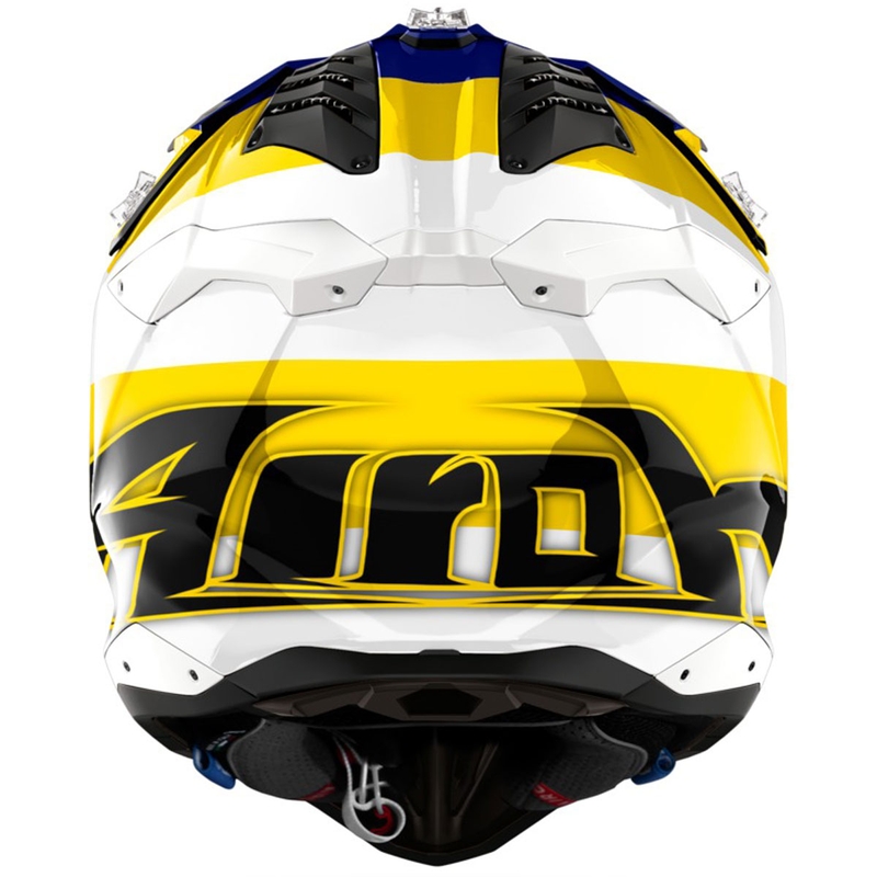 Motokroso šalmas "Airoh Aviator 3 Monarch" mėlynai geltonas blizgus