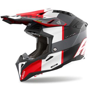 Motokroso šalmas Airoh Aviator 3 Monarch pilkai raudonas matinis