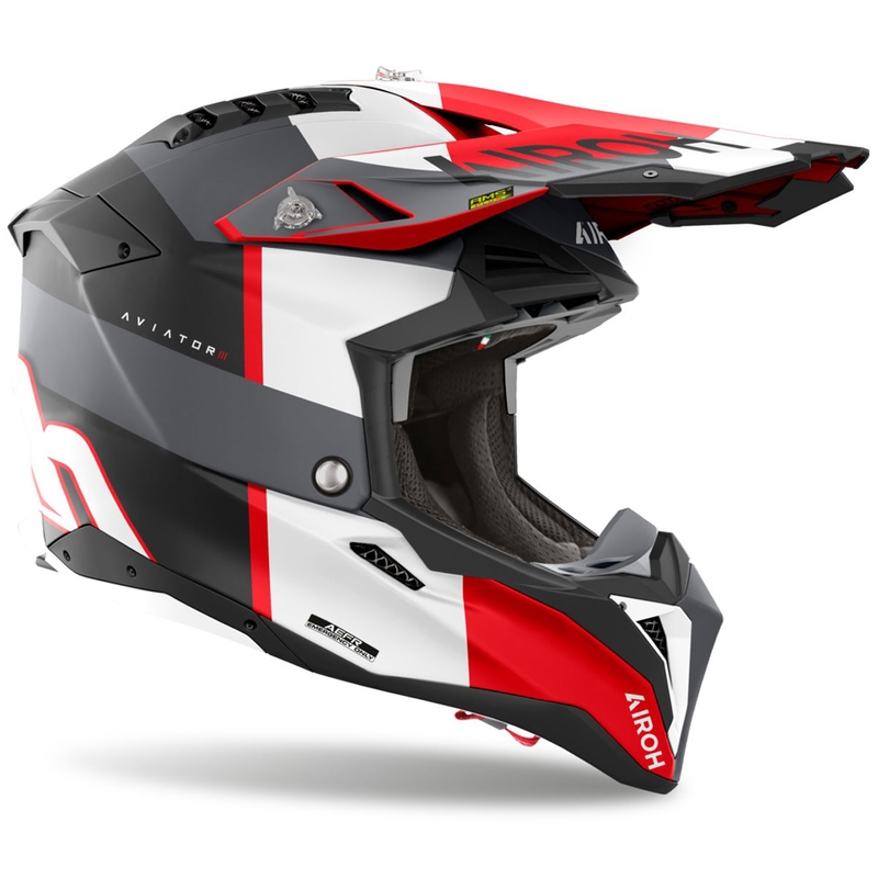 Motokroso šalmas Airoh Aviator 3 Monarch pilkai raudonas matinis