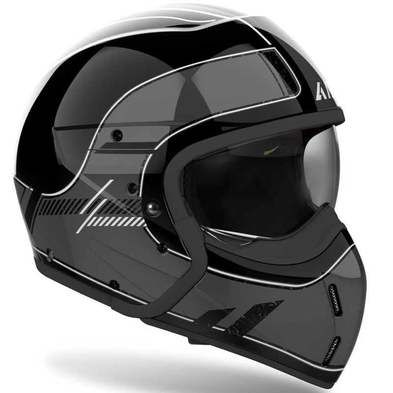 Modulinis motociklininko šalmas "Airoh J110 Raster" blizgus tamsiai pilkas