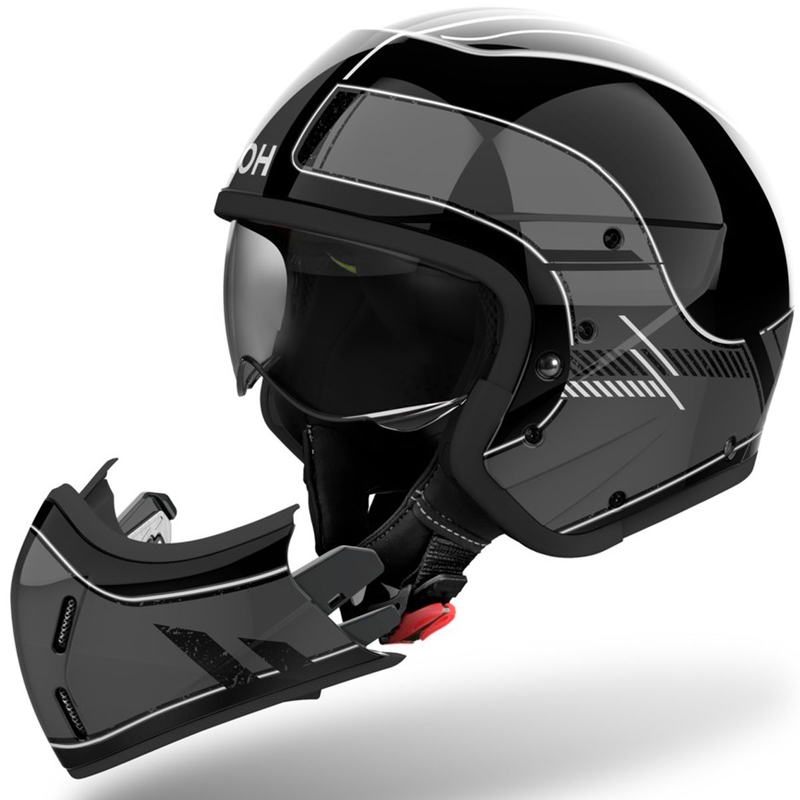 Modulinis motociklininko šalmas "Airoh J110 Raster" blizgus tamsiai pilkas