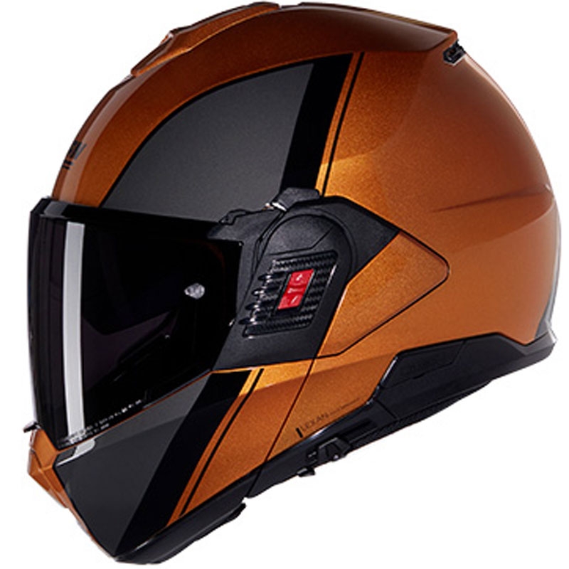 Apverčiamas motociklininko šalmas Nolan N120-1 Verniciatura Speciale N-COM 342 ochra-juoda
