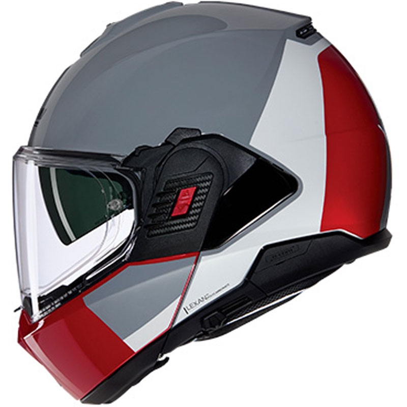 Atlenkiamas motociklo šalmas Nolan N120-1 Grafo N-COM 349 pilkas-baltas-raudonas