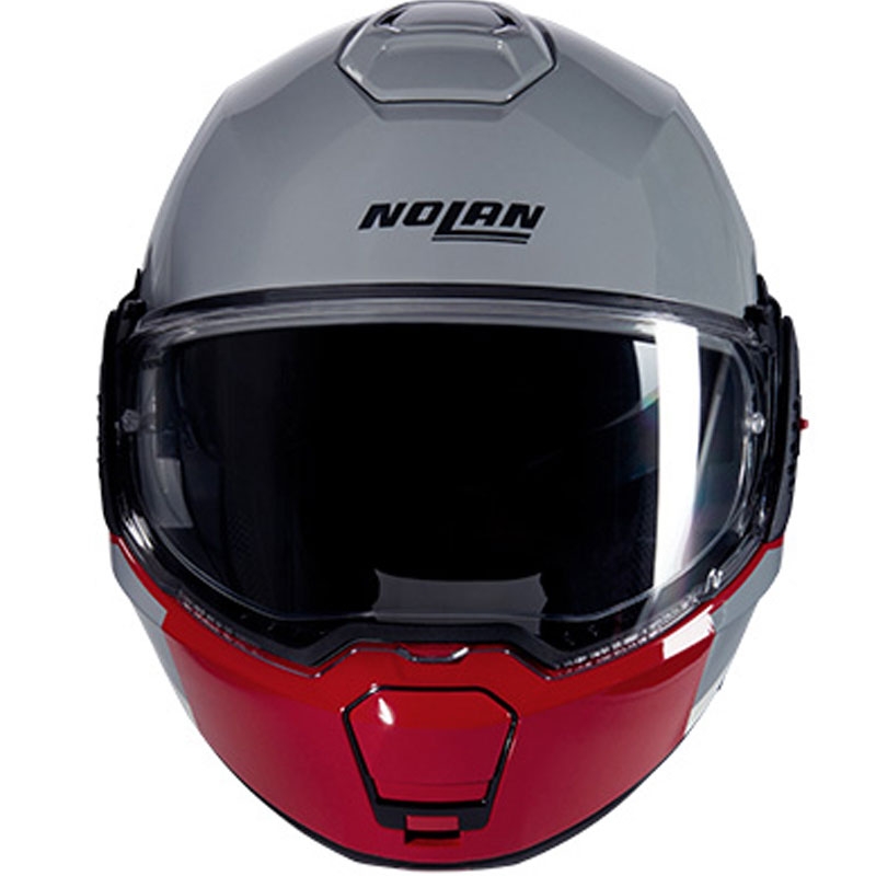 Atlenkiamas motociklo šalmas Nolan N120-1 Grafo N-COM 349 pilkas-baltas-raudonas