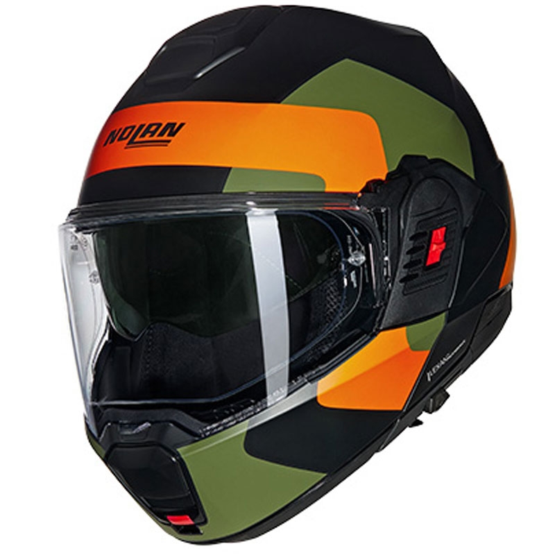Nolan N120-1 Omocromo N-COM 345 juodas-oranžinis-žalias sulankstomas motociklininko šalmas
