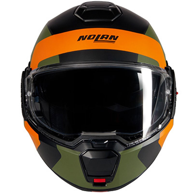Nolan N120-1 Omocromo N-COM 345 juodas-oranžinis-žalias sulankstomas motociklininko šalmas