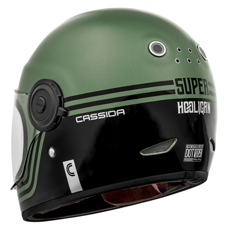 Integruotas motociklininko šalmas "Cassida Fibre Super Hooligan" juodai žalias - II klasė