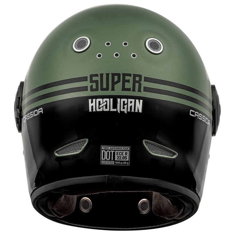 Integruotas motociklininko šalmas "Cassida Fibre Super Hooligan" juodai žalias - II klasė
