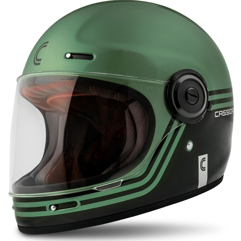Integruotas motociklininko šalmas "Cassida Fibre Super Hooligan" juodai žalias - II klasė