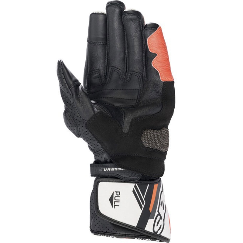 Alpinestars SP-8 baltos-fluo raudonos-juodos motociklininko pirštinės