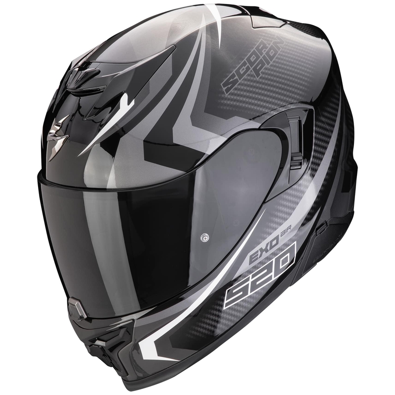 Integruotas motociklininko šalmas Scorpion EXO-520 EVO AIR TERRA juodas-sidabrinis-baltas išpardavimas